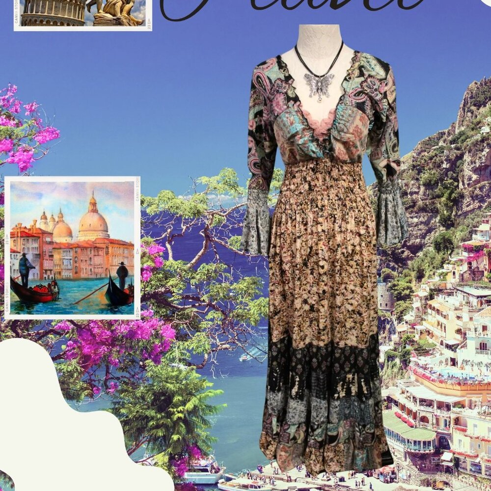 Bohemian Mutli-Patterned Bell sleeve Long Dress